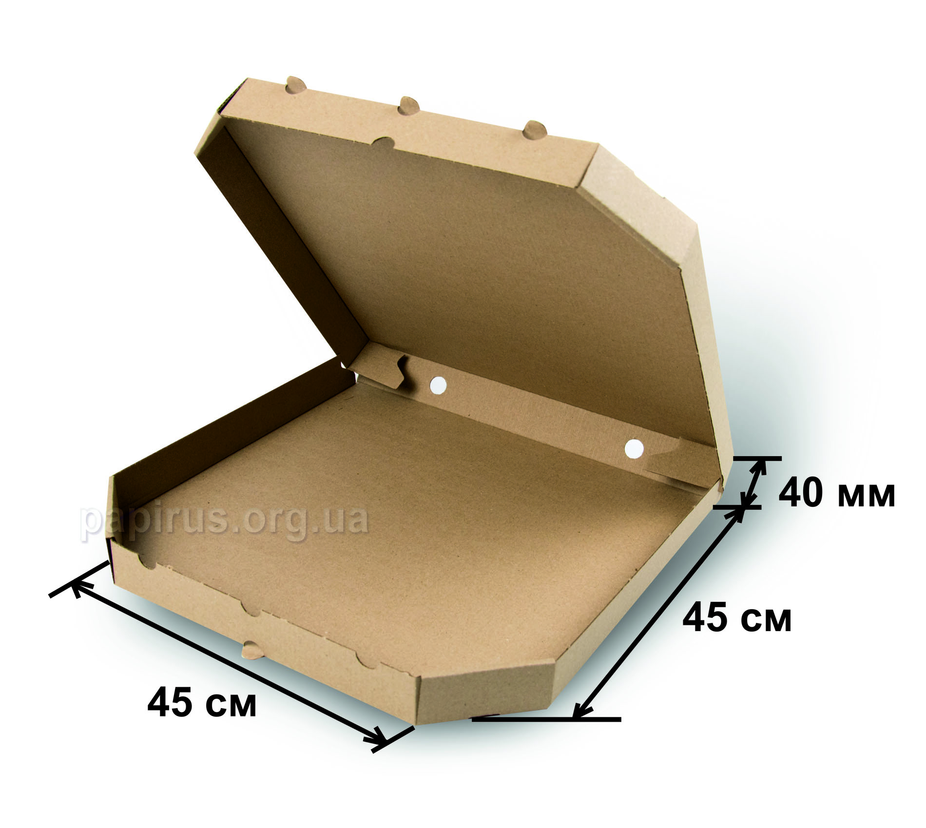 Коробка для пиццы бурая 450х450, г.Сумы, Типография Папирус